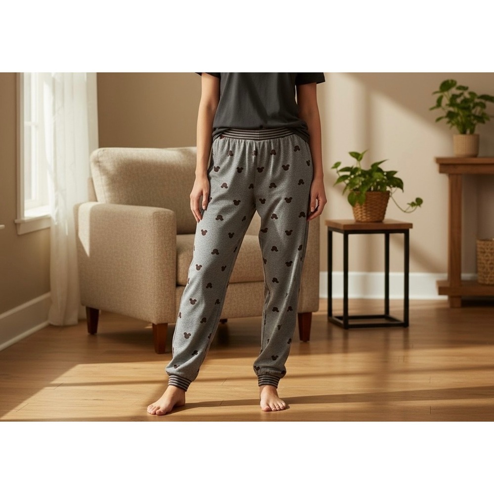 Disney Mickey Mouse Pajama Pants Women's Large‎ Grey Loungewear Hidden Mickey